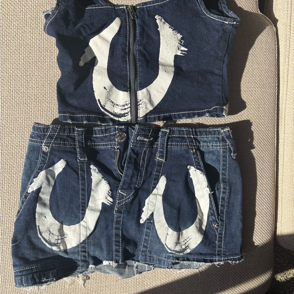 True Religion Blue Denim Set with White Logo